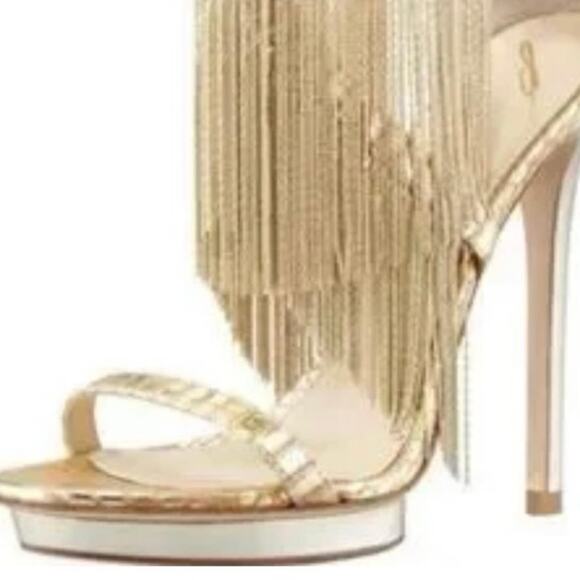 Brian Atwood gold fringe heels size 7 sexy heels bride gently used - Picture 3 of 10